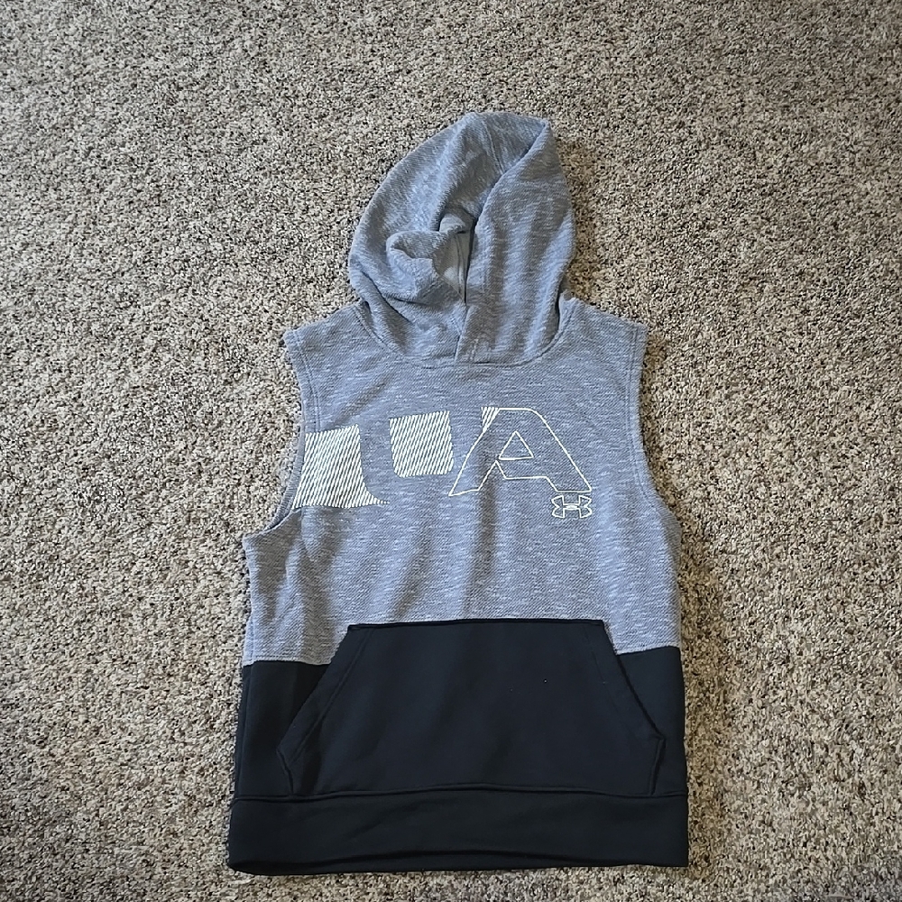 Under Armour Gray and Black Kids Sleeveless Hoodie